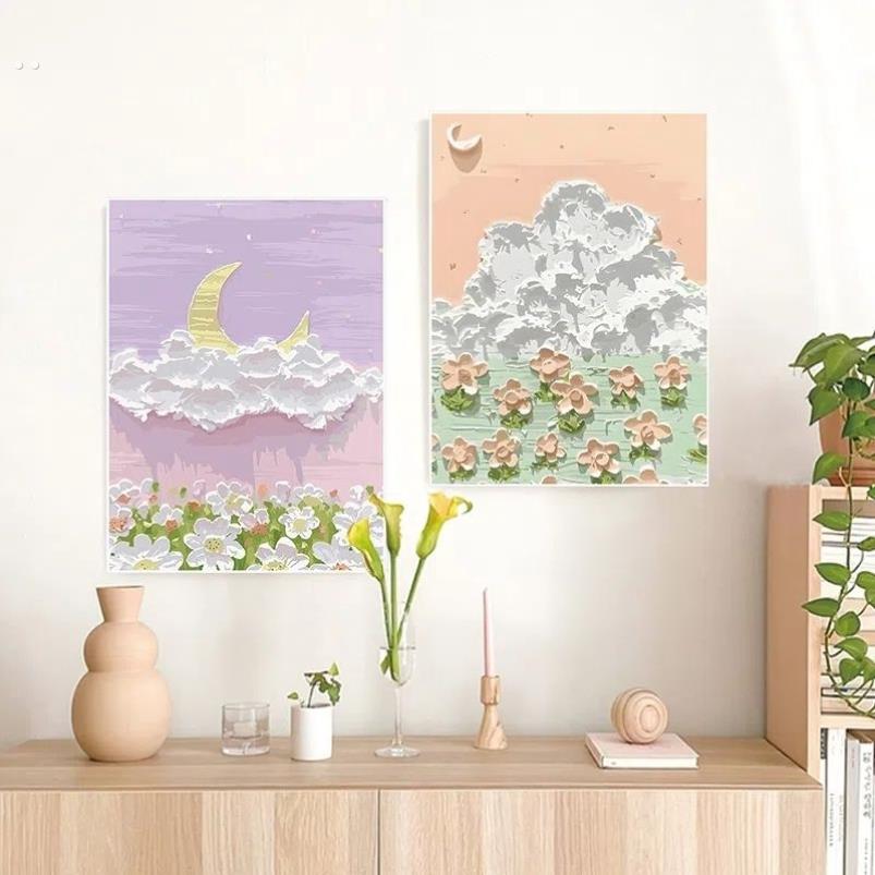 治愈系海报墙贴纸自粘ins油画风景日系小清新装饰画卧室宿舍壁纸