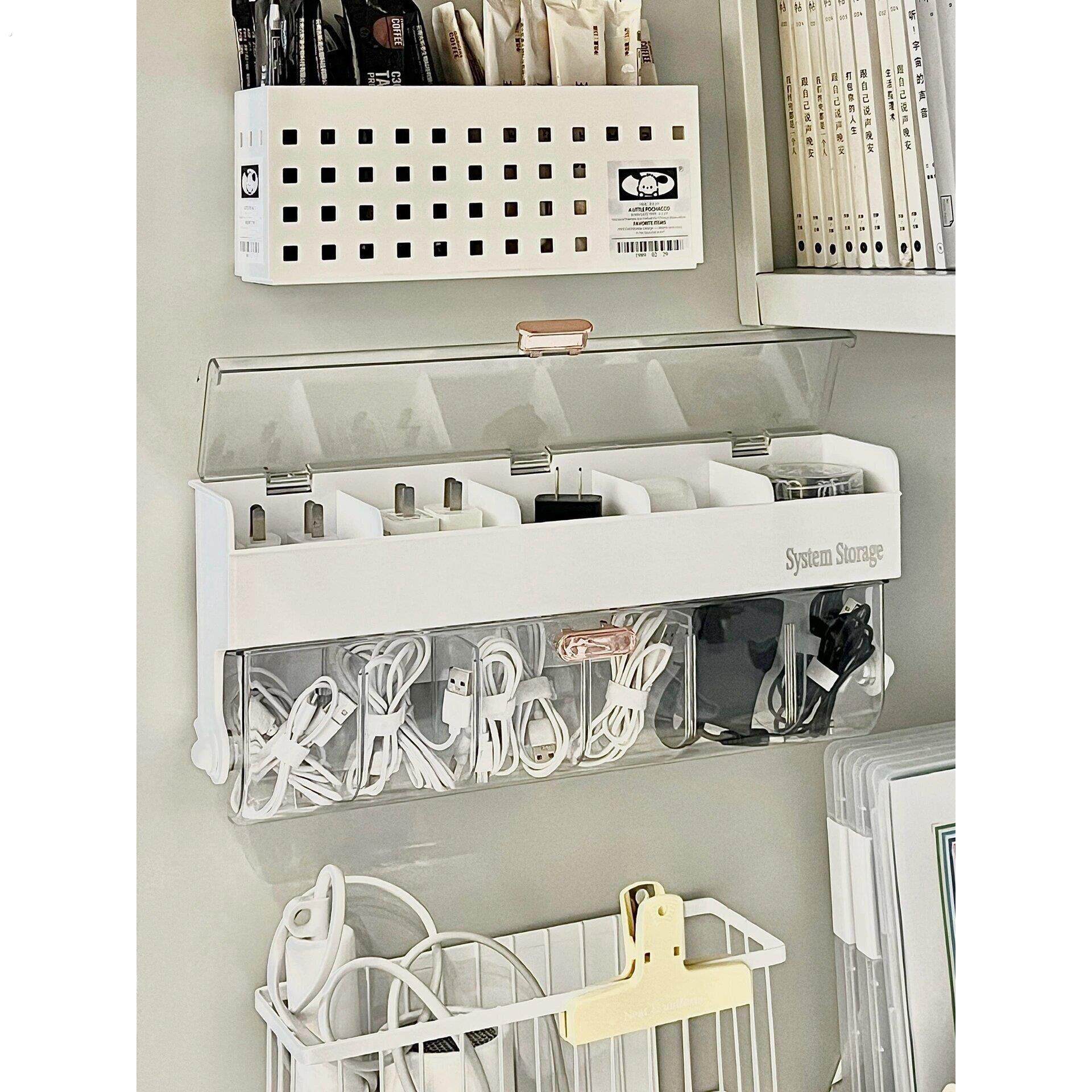 宿舍书桌侧面壁挂式数据线收纳盒充电器插头收纳桌面改造神器