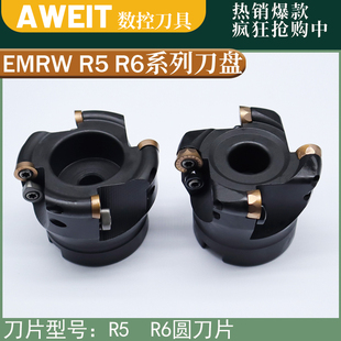 EMRW圆刀盘R5R6面铣刀盘50 63 80 100数控开粗铣刀盘黑色圆鼻刀盘