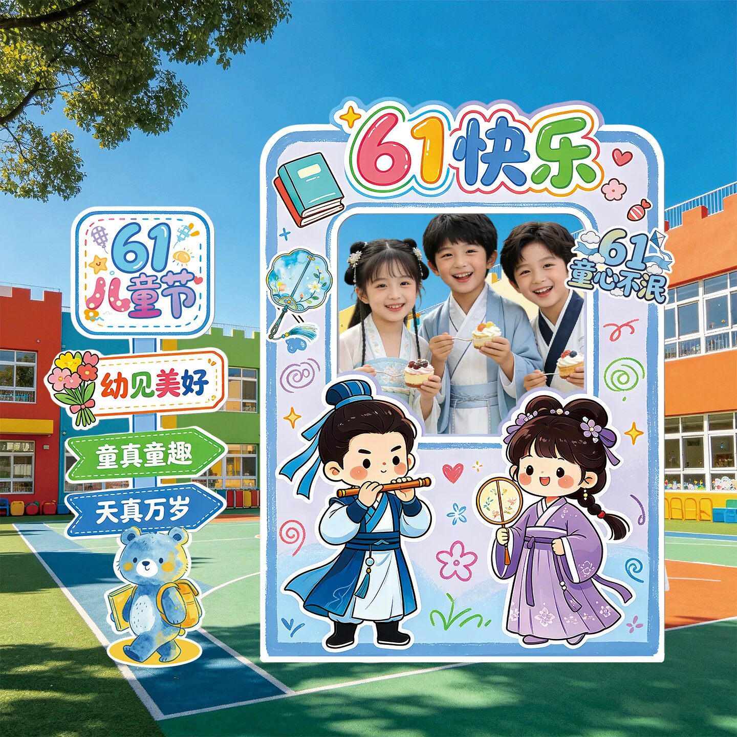 61儿童节拍照框卡通KT板室外装饰可爱风立牌相框幼儿园道具场景