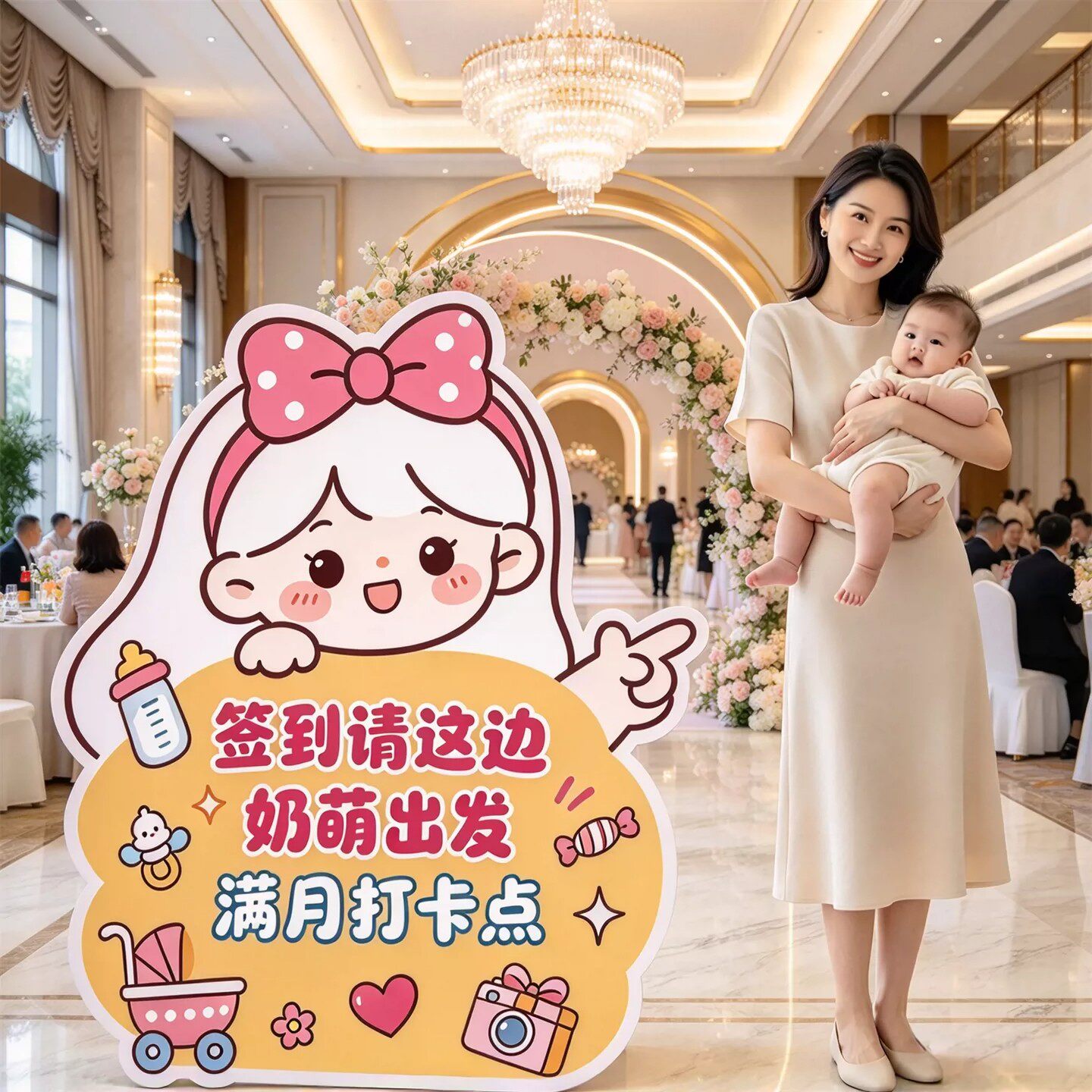 卡通宝宝满月宴拍照打卡立牌店铺装饰迎宾节日布置场景布置kt板