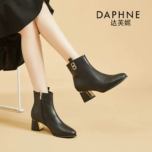 短靴女靴子皮鞋 子春秋款 秋冬季 女鞋 达芙妮中年妈妈鞋 高跟鞋 马丁靴