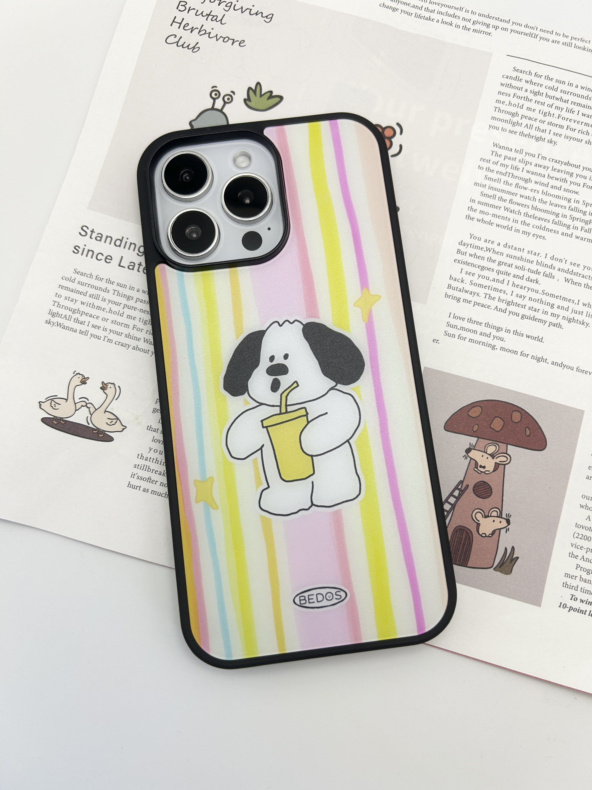 BEDOS原创设计条纹狗PC磨砂黑边框iphone手机壳