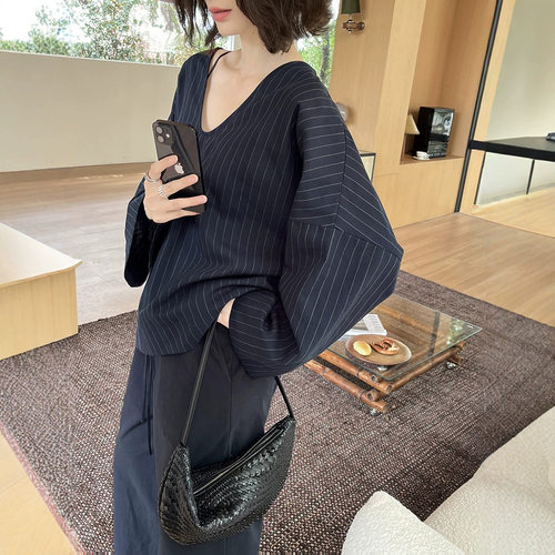[初打]十三行早秋法式后露背简约天丝亚麻色织条纹衬衫女CSA2166