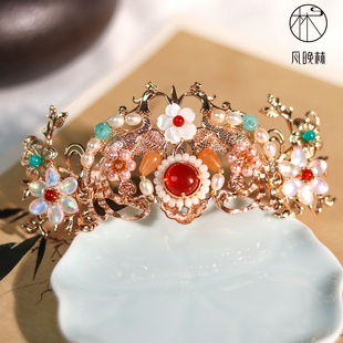 风晚林原创古风发饰端庄明制汉服搭配头饰玛瑙发冠顶簪花钿配饰