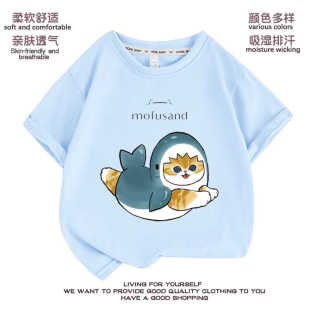 纯棉短袖T恤衫夏季百搭宽松中大童小女孩半袖衣服mofusand卡通女