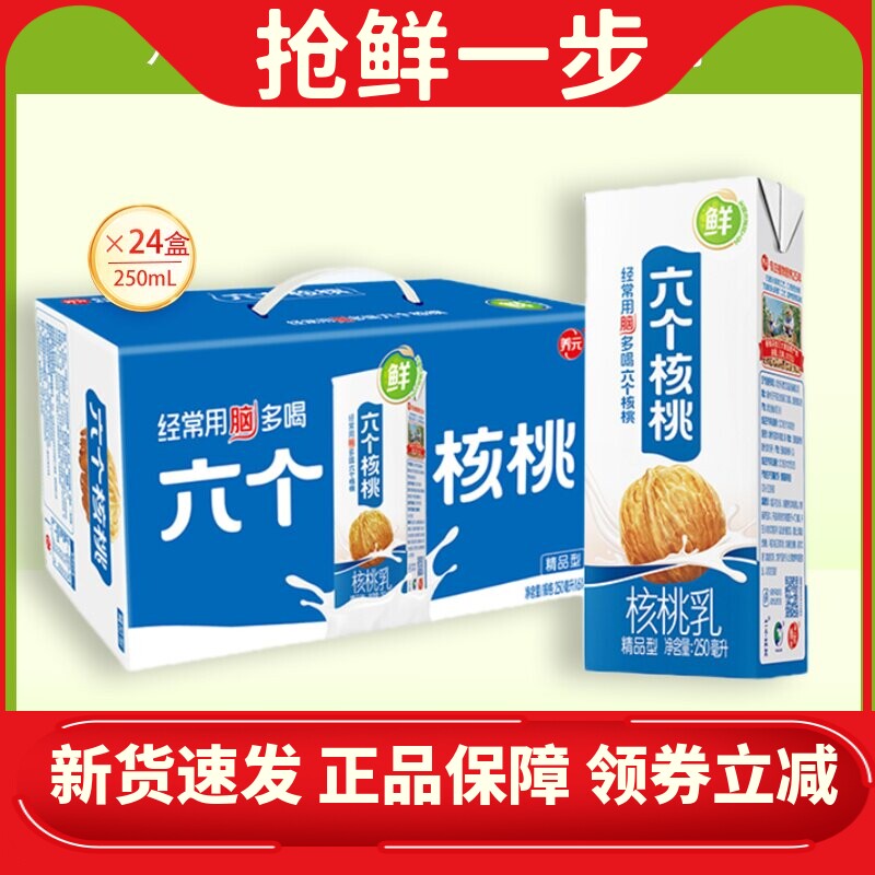 六个核桃 低糖精品型核桃乳250ml*24盒 家庭量贩实惠装
