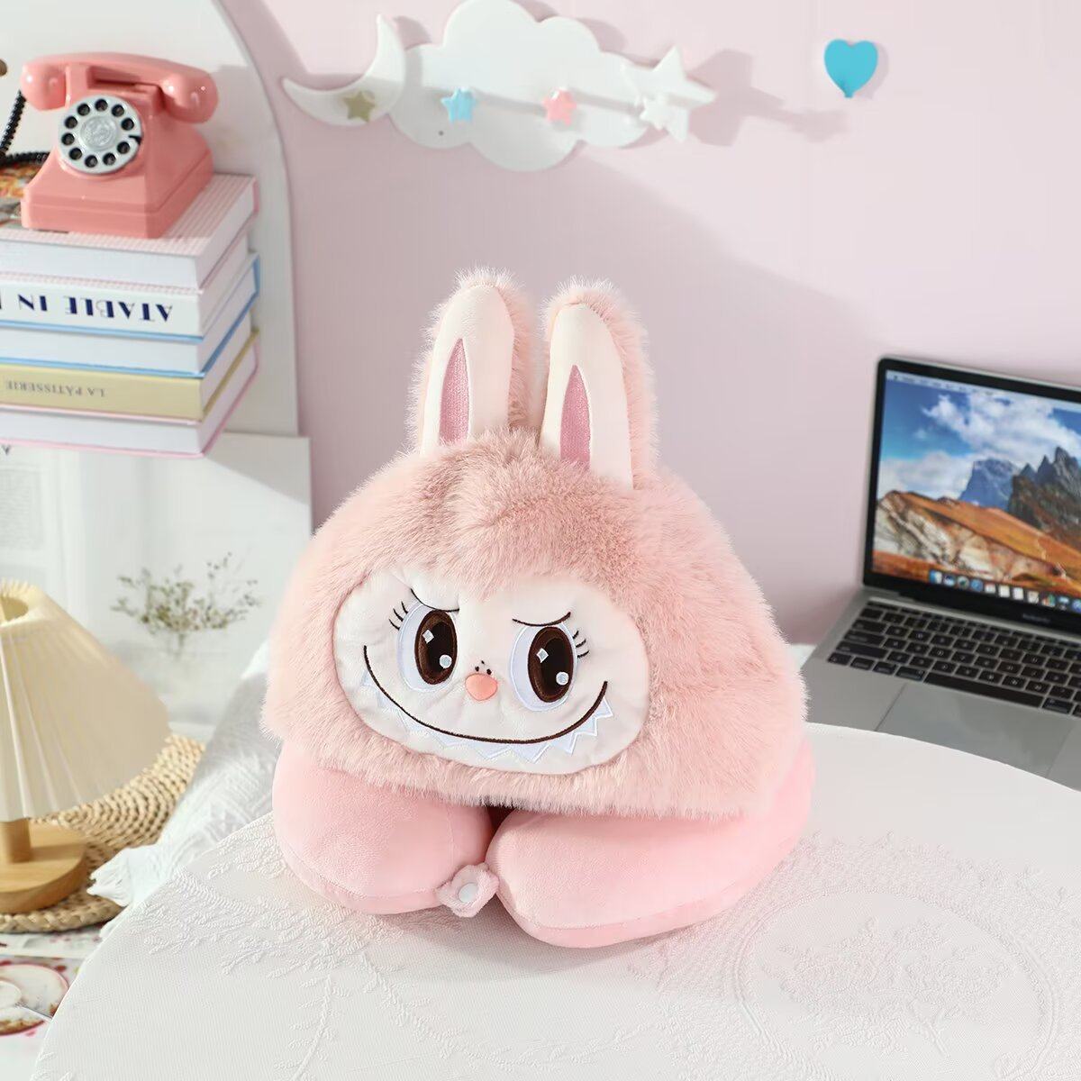 卡通拉布布毛绒U型枕连帽护颈