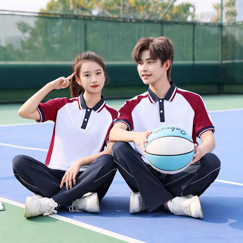 小学生夏季两件套校服短袖长裤运动Polo衫男女班服套装初中生长袖