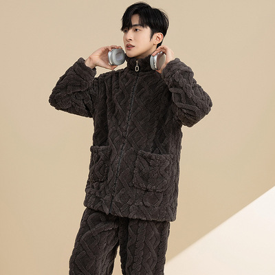 全棉纯棉秋冬睡衣男珊瑚绒加厚保暖男士法兰绒拉套装冬季家居服