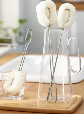 日本进口洗杯子神器杯刷不锈钢长柄海绵保温茶杯的刷