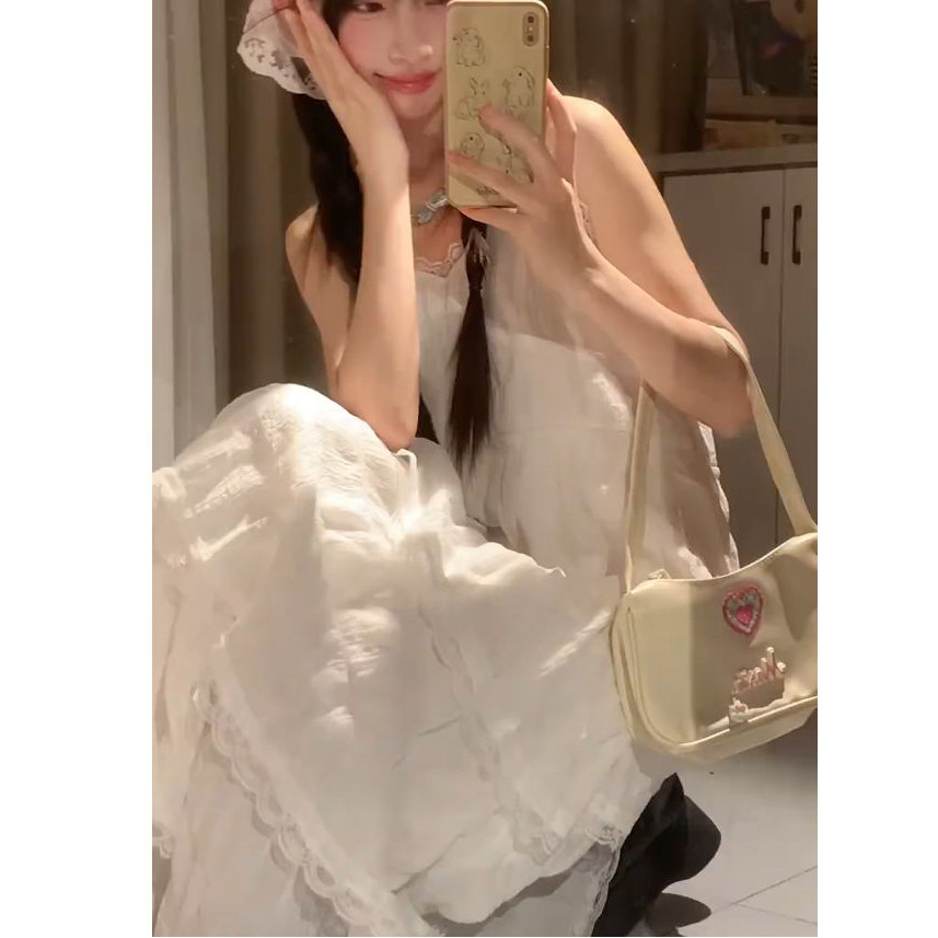 仙女白色连衣裙海边度假沙滩裙高