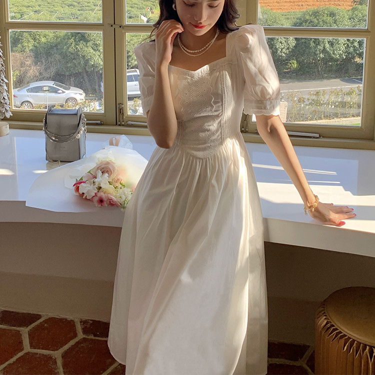 法式初恋甜美领证小白裙子别致设