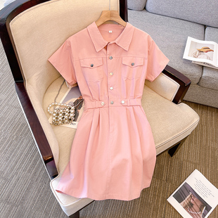 工装连衣裙女夏季小个子学生裙子2025新款气质收腰显瘦复古A字裙