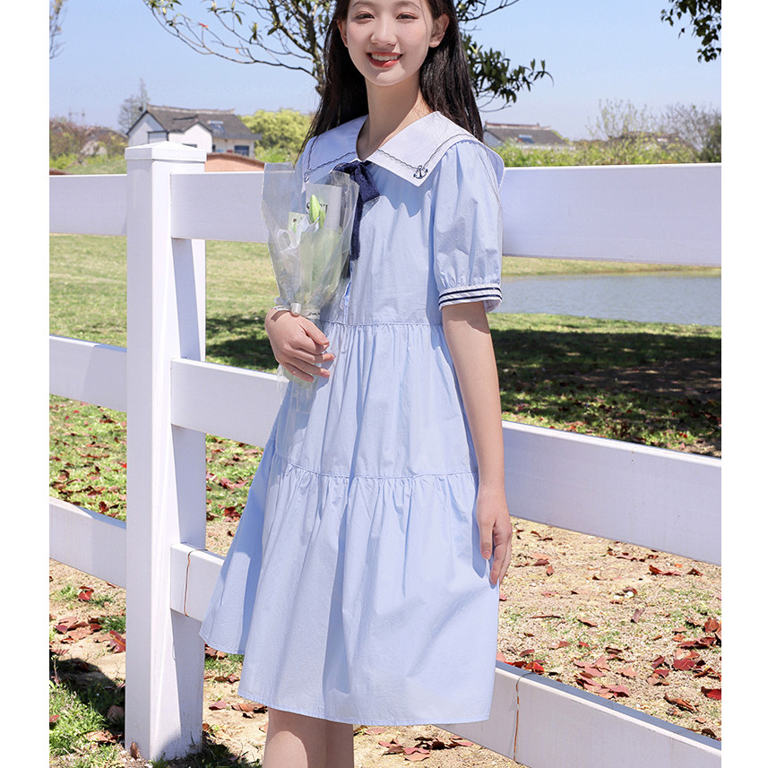 学院风海军领连衣裙少女夏装初中