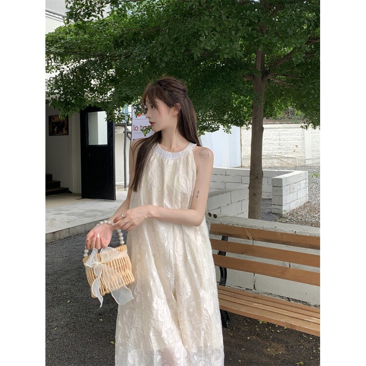 无袖挂脖连衣裙女春夏2024新款大