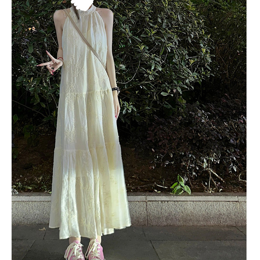法式高级感甜美蕾丝边挂脖连衣裙女夏季新款海边度假风无袖长裙子,女装/女士精品,连衣裙,淘宝优惠券,粉丝福利购,淘宝优惠卷