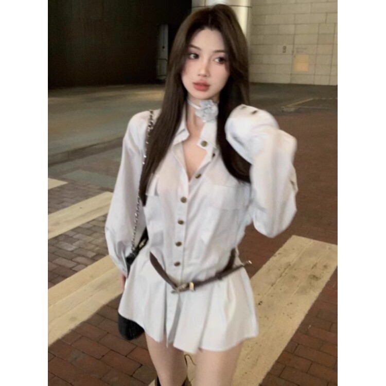 宽松韩版polo领衬衫连衣裙女秋季