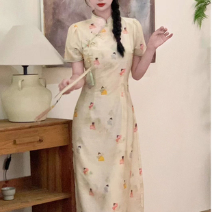 夏季学生新中式国风日常可穿复古小人改良旗袍连衣裙女设计感裙子