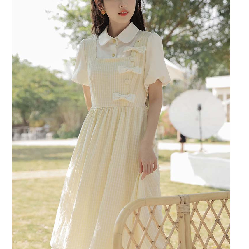 夏季森系甜美假两件连衣裙女2025