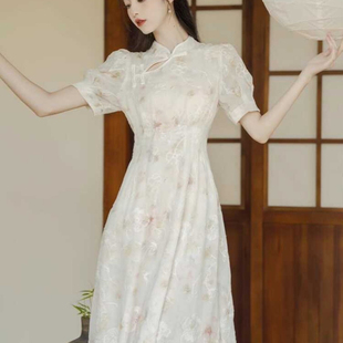 夏季新中式文艺复古国风女装日常年轻款少女旗袍改良小清新连衣裙