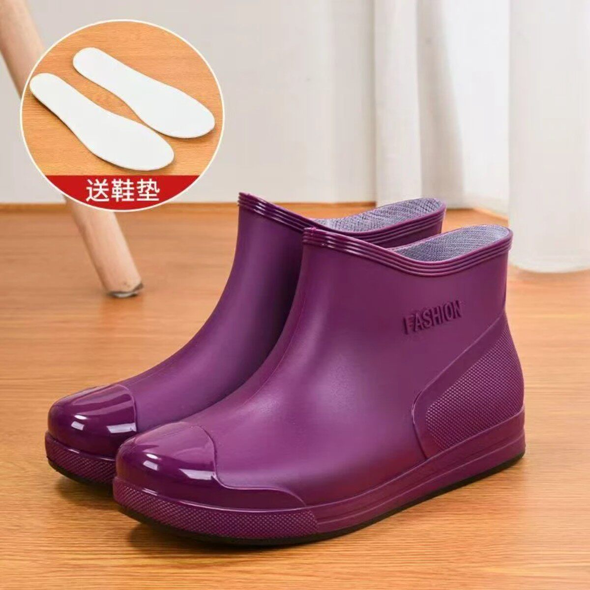 女士短筒平底防滑防水保暖雨靴