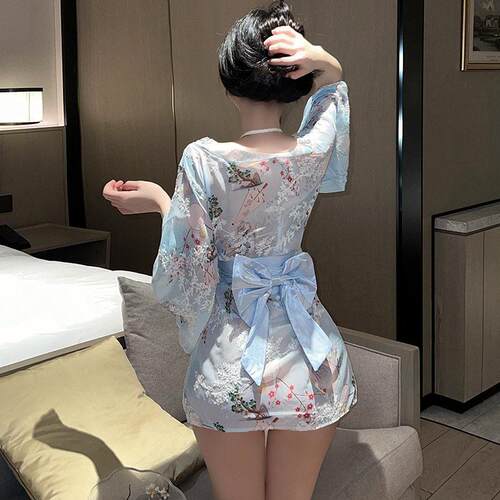 性感印花日系蝴蝶结情趣和服浴袍套装火辣制服床上诱惑晴趣内衣女