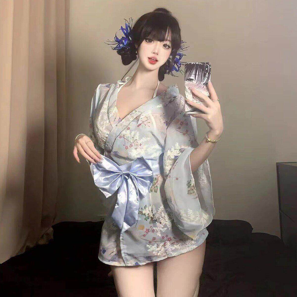 约会制服免脱甜美樱花和服纯欲睡裙日式雪纺浴袍薄款私房睡衣襟女