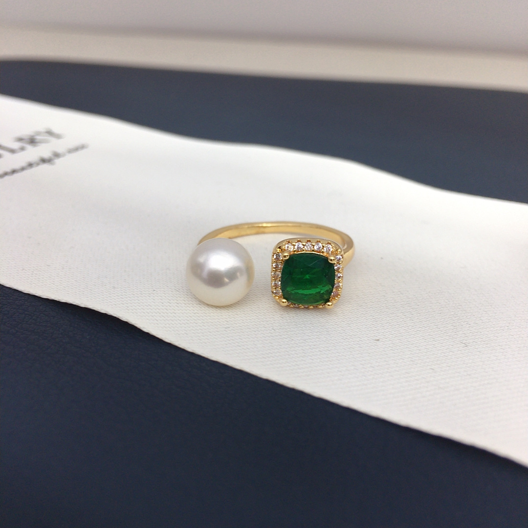 天然淡水珍珠戒指开口简约款微镶锆石珍珠可调开口戒指女