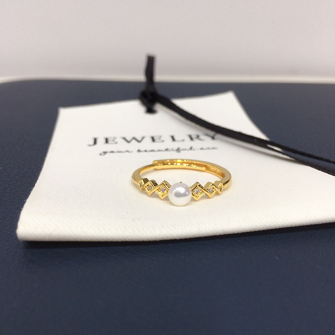天然淡水珍珠戒指女韩版时尚个性优雅开口指环戒指可调节戒指珍珠