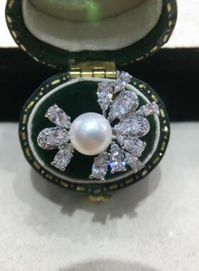 天然淡水珍珠戒指女轻奢高级感满镶锆石璀璨繁花诸暨珍珠开口戒指