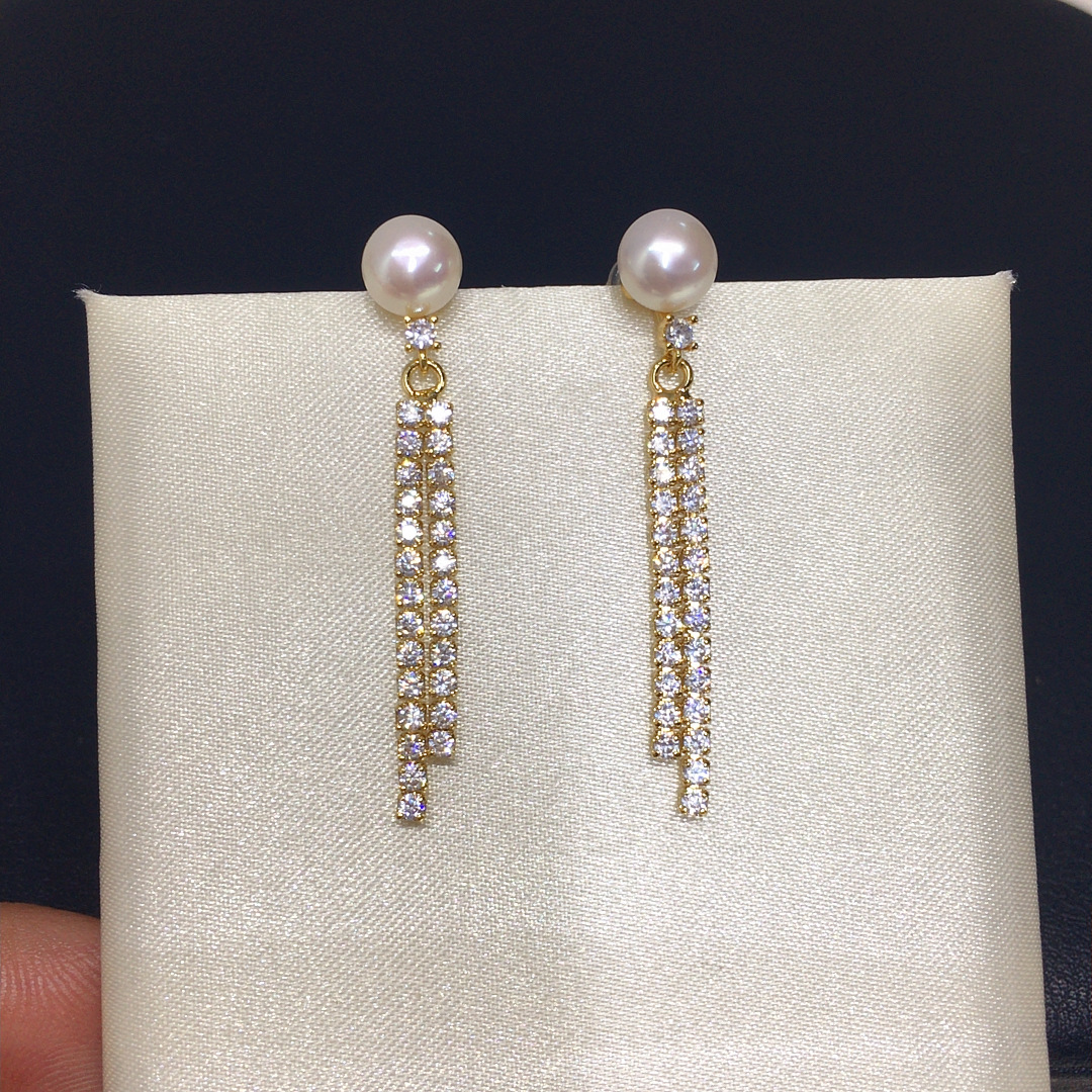 精工款诸暨天然淡水珍珠耳环女法式复古抓链锆石珍珠耳钉耳饰
