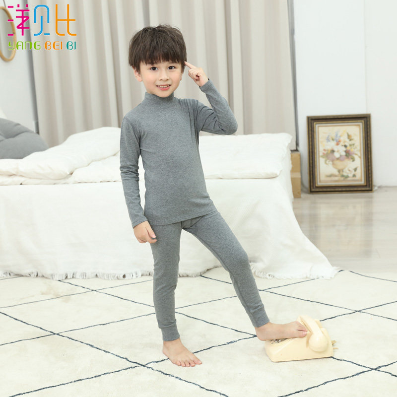 儿童全棉秋衣裤套装男女童中大童半高领棉毛衫裤小童秋冬保暖打底