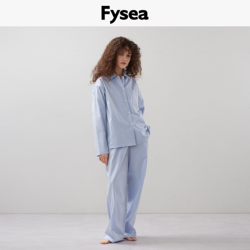 Fysea北欧氛围蓝条纹纯棉女睡衣