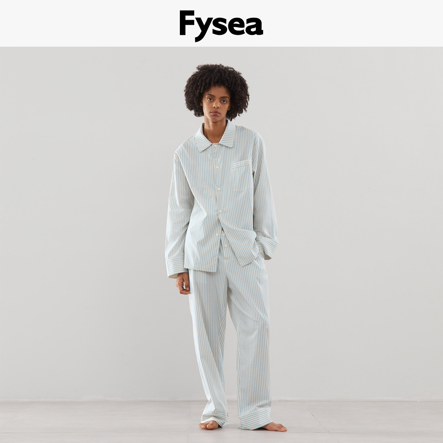 Fysea冰川蓝条纹睡衣男女款图片