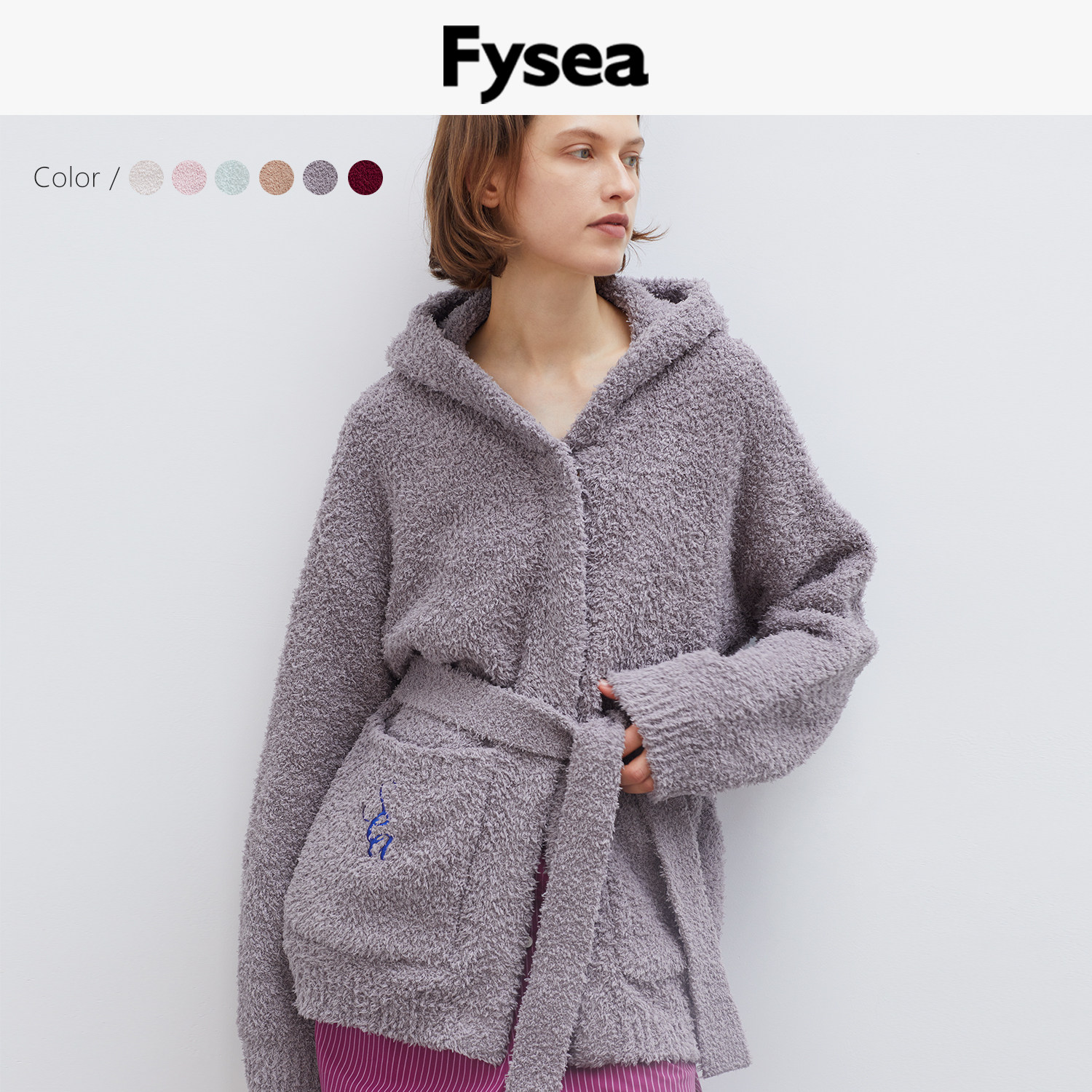 FyseaWinter多色半边绒短款连帽睡袍柔软睡衣厚秋冬家居服女