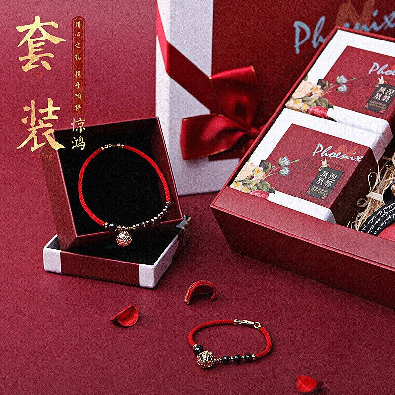 凤凰涅磐红绳手链脚链脚环套装中秋礼物铃铛脚绳石榴石手工饰品搭