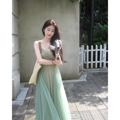 绿色超仙气吊带连衣裙202