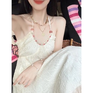 长裙设计夏季 白色海边度假露背吊带连衣裙2024新款 仙女裙子