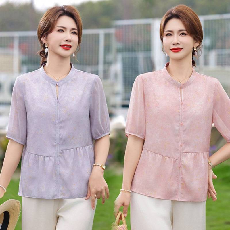 专柜品牌妈妈夏装短袖T恤中年女装洋气母亲节衣服中老年气质新款
