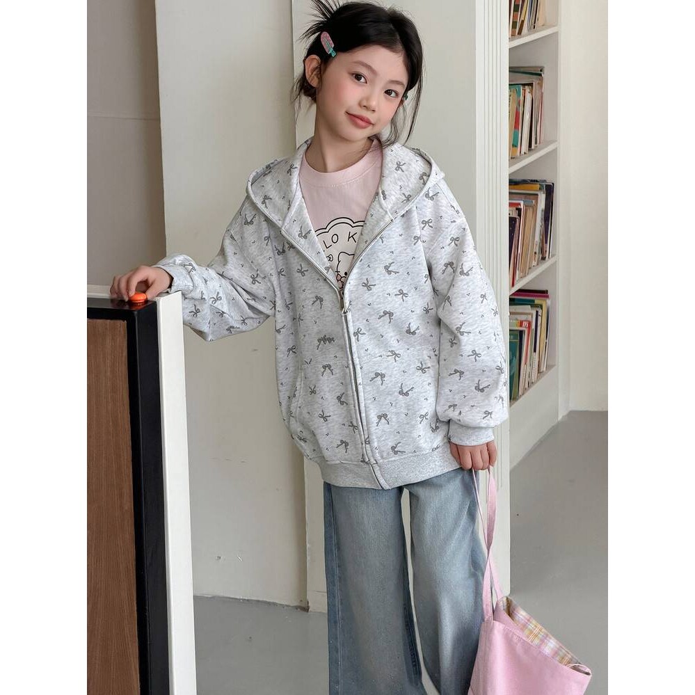 官方品牌女童春装外套2026新款中大童春秋洋气百搭连帽衫女孩休闲