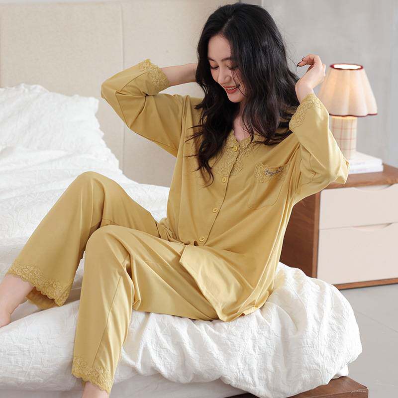 官方品牌2026新款睡衣女春秋季莫代尔棉薄款长袖夏天中年妈妈家居