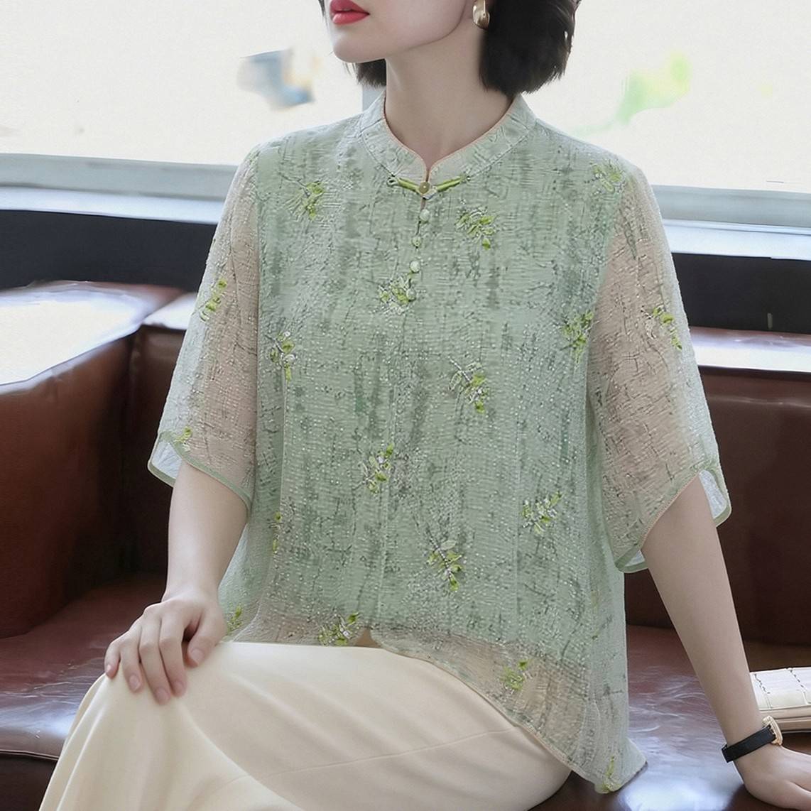 专柜品牌妈妈夏装套头新款T恤母亲节上衣韩版中老年女夏季七分袖