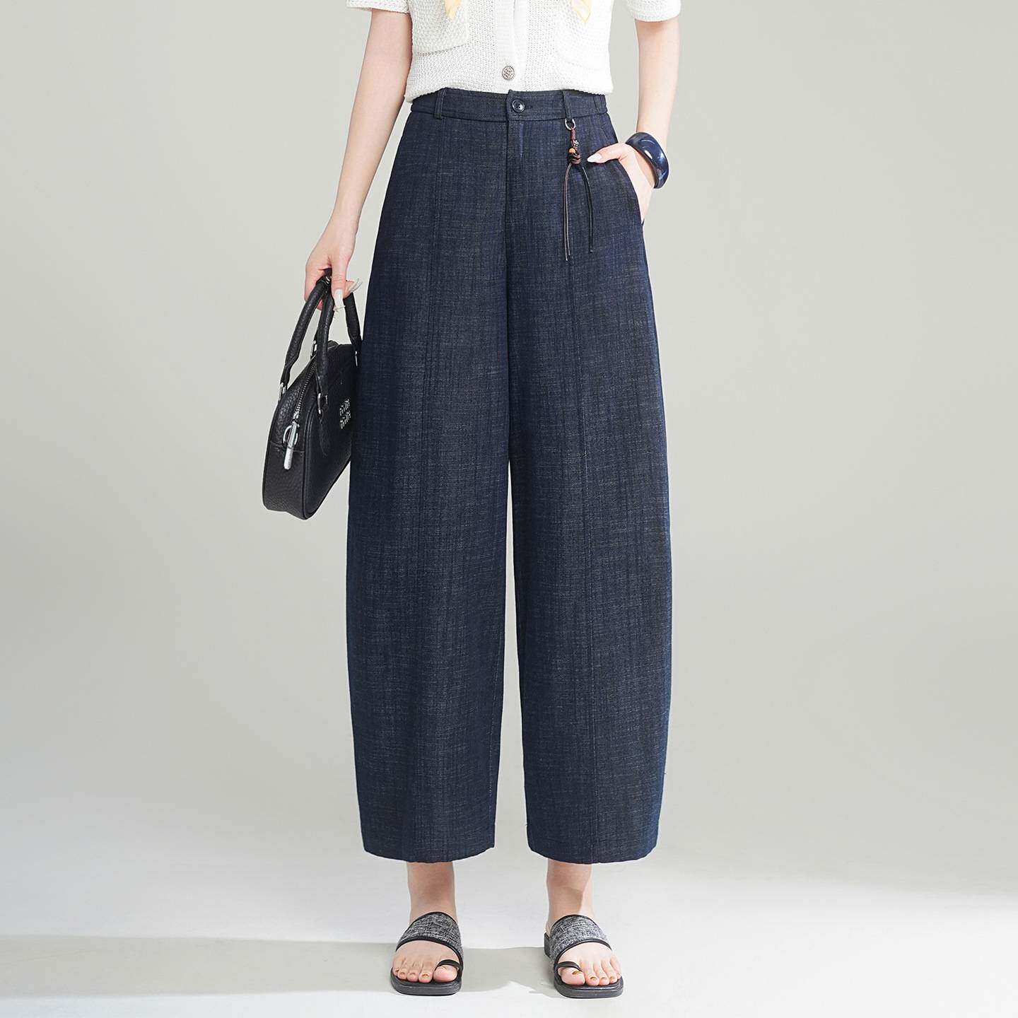 官方品牌窄版直筒弯刀牛仔裤女2026春夏季新款女裤高腰显瘦小个子