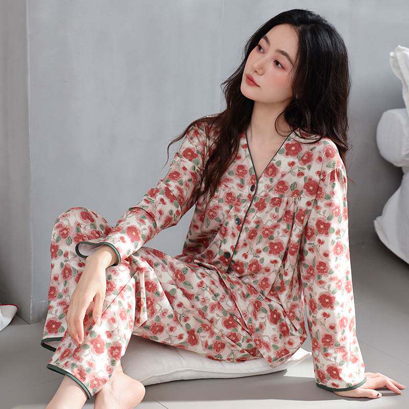 官方品牌睡衣春秋款女2026新款纯棉长袖女士中年妈妈家居服女款全