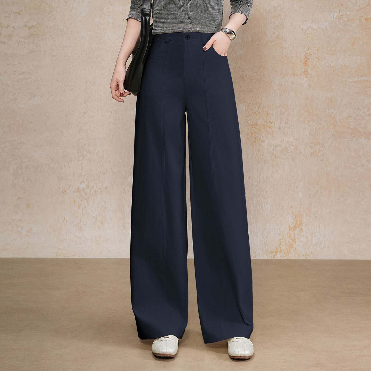 官方品牌米白色高腰西装阔腿裤女春季2026新款显瘦遮肉弯刀裤宽松