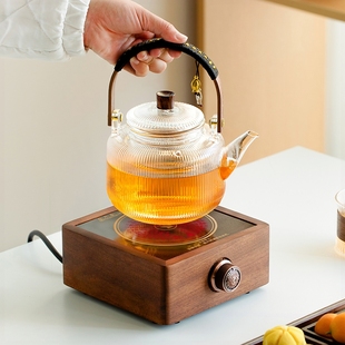 拓土胡桃木电陶炉家用小型煮茶器具室内玻璃烧水壶蒸煮茶壶功夫茶