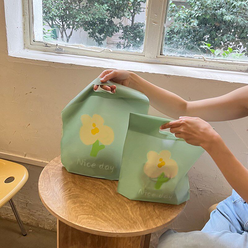 速发磨砂饰薄服装袋品荷绿小花服装店手提塑料袋礼装购物包品