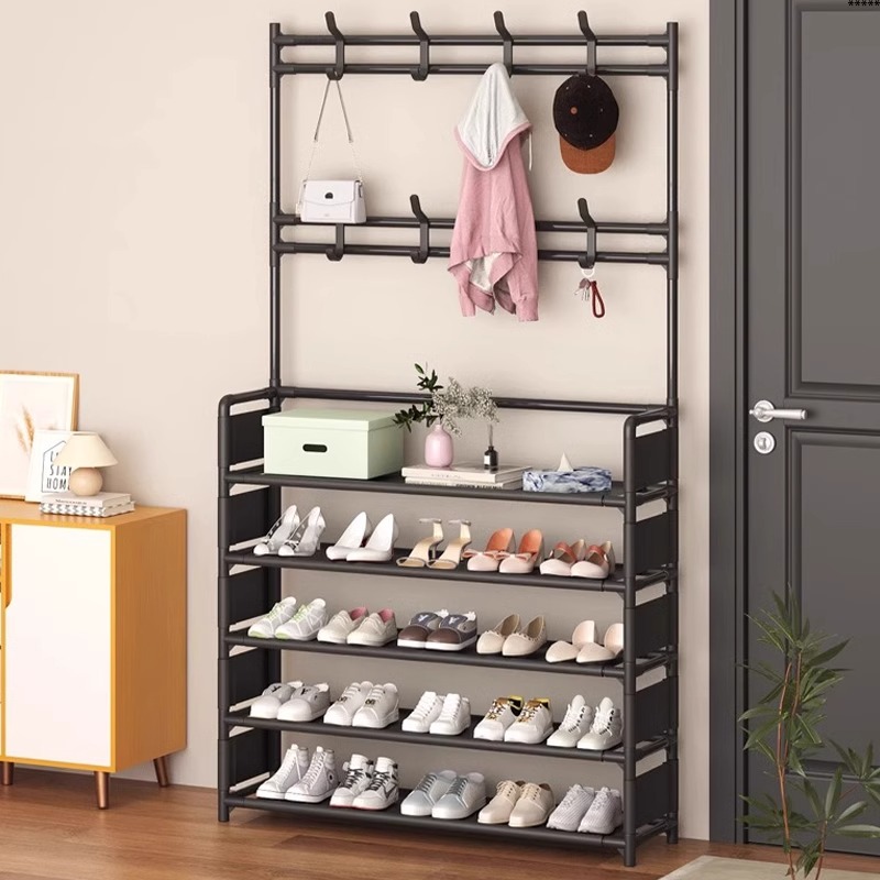 速发鞋架家用门口多爆鞋柜新款2挂2层款架子宿舍鞋帽一体架0衣架