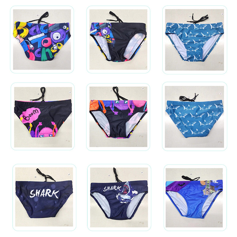 速发泳名印花儿童三角泳裤男孩训练比赛竞速长训青少年游泳裤